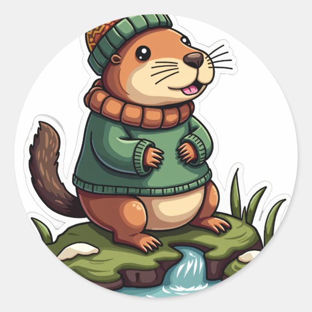 Gemütliche Capybara-Winter-Strickwaren-Waldstrom-K Runder Aufkleber (Vorderseite)