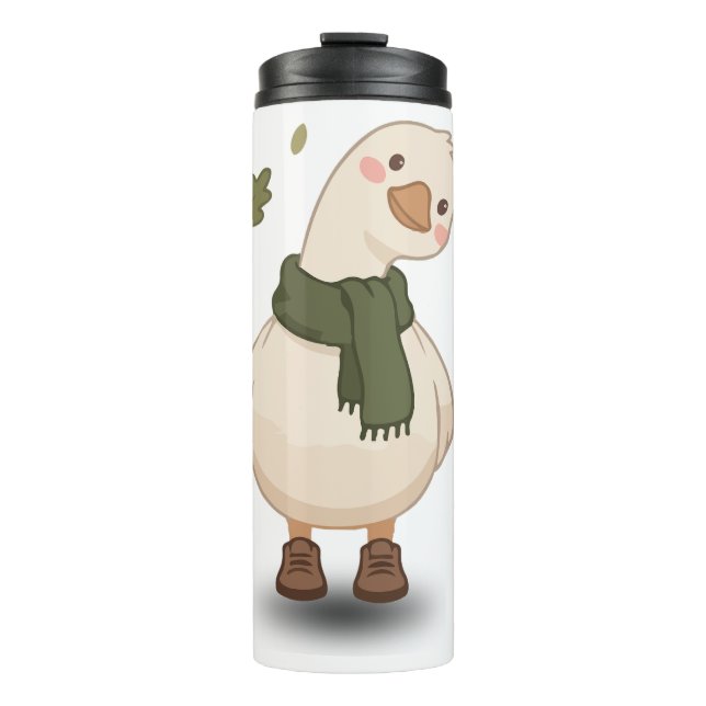 Gemütliche Cartoon-Ente im Herbst Thermosbecher (Vorderseite)