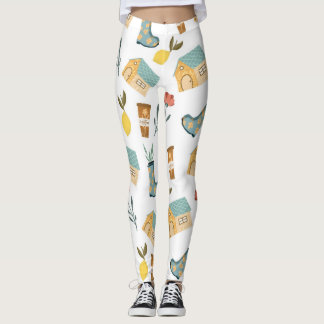 Gemütliche Cottage-Gartenstiefel und Kaffee süß Leggings