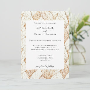 Gemütliche Creme-Beige-Webschichten Hochzeit Einladung