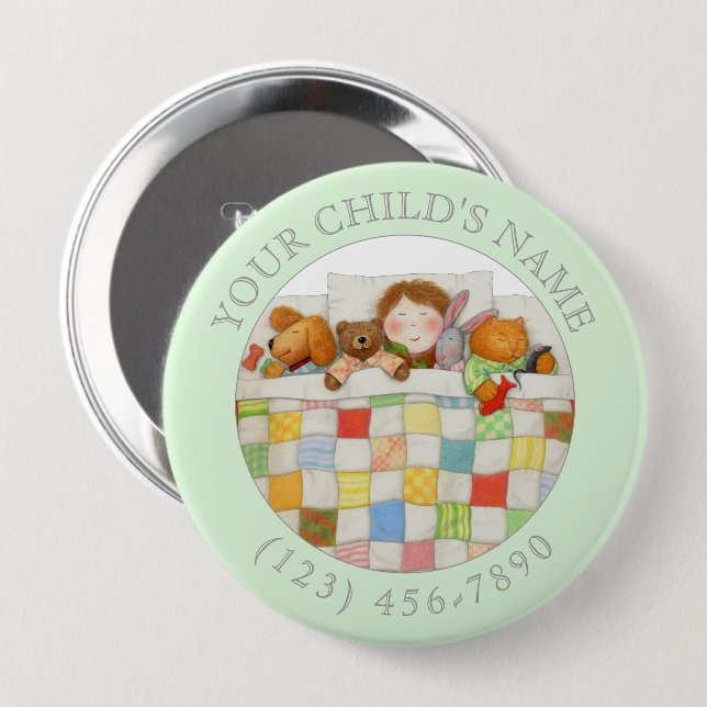 GEMÜTLICHE DECKE Kinder-ID-Anhänger - Grün Button (Vorne & Hinten)
