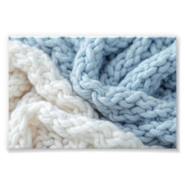 Gemütliche dicke blaue und weiße gestrickte Wollte Fotodruck
