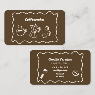 gemütliche Doodle-Brown-Kaffee-Geschäftskarte Visitenkarte