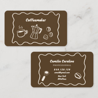gemütliche Doodle-Brown-Kaffee-Geschäftskarte Visitenkarte
