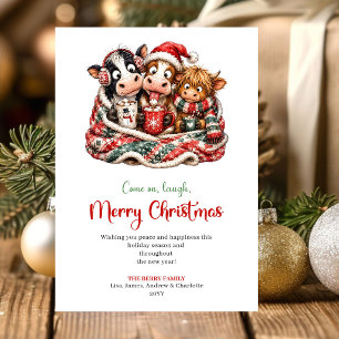 Gemütliche eigenartige Kühe Spielereihe Weihnachts Feiertagskarte