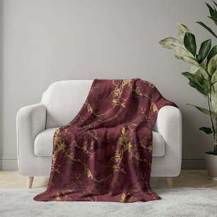 Gemütliche Elegante Luxus Burgunder Gold Marmor Sherpadecke