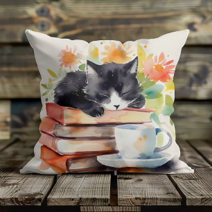 Gemütliche entspannte Katze in Aquarell Kissen