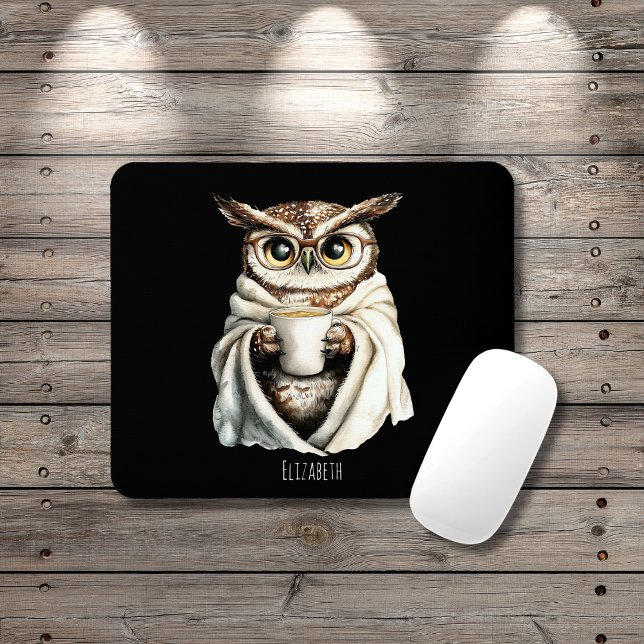 Gemütliche Eule mit Kaffeetasse-Mauspad Mousepad (Von Creator hochgeladen)