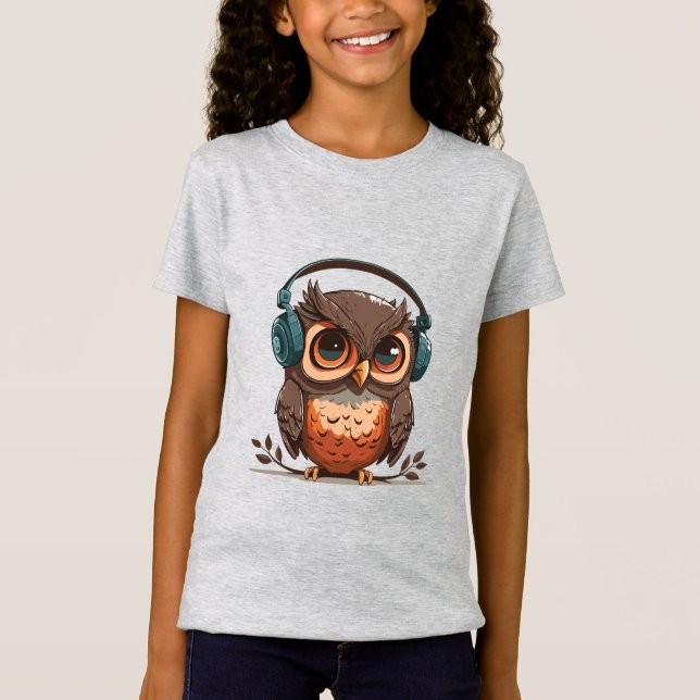 Gemütliche Eule mit Kopfhörern T-Shirt (Vorderseite)