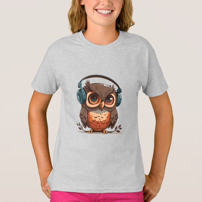 Gemütliche Eule mit Kopfhörern T-Shirt (Vorderseite)