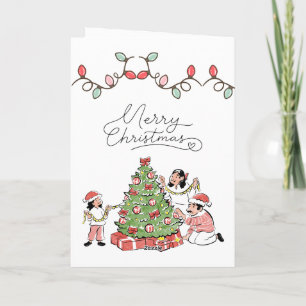 Gemütliche Familien-Weihnachtsbaum-Dekoration Kart Karte