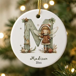 Gemütliche Feen-Weihnachten Anfangsbuchstabe Perso Keramik Ornament