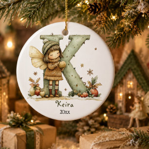 Gemütliche Feen-Weihnachten Anfangsbuchstabe Perso Keramik Ornament