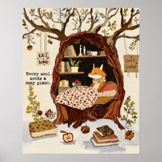 Gemütliche Fuchs Cottagecore Wandkunst Poster