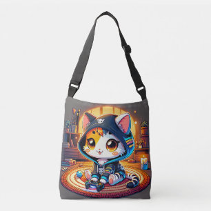 Gemütliche Gamer-Katze in einem Hoodie Tragetaschen Mit Langen Trägern