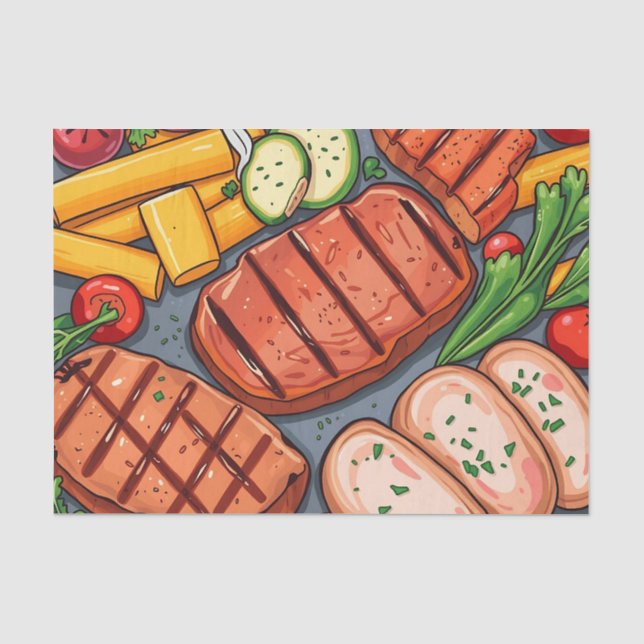 Gemütliche gegrillte Gemüse und leckeres Fleisch Seidenpapier (Vorderseite)