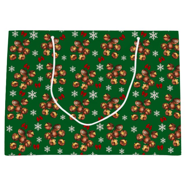 Gemütliche geröstete Kastanien und Schneeflocken W Große Geschenktüte (Vorderseite)