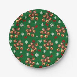 Gemütliche geröstete Kastanien und Schneeflocken W Pappteller