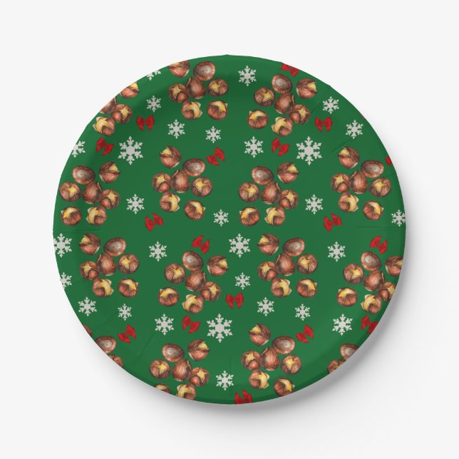 Gemütliche geröstete Kastanien und Schneeflocken W Pappteller (Vorderseite)