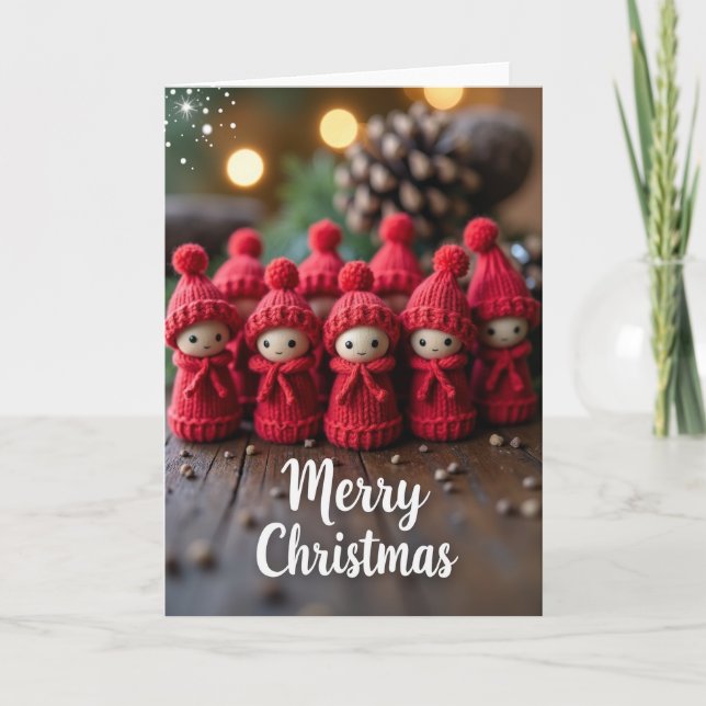 Gemütliche gestrickte Weihnachtskarte Karte (Vorderseite)