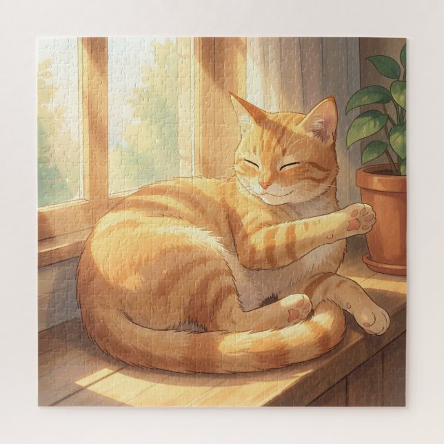 Gemütliche getigerte Katze beim Sonnenbaden  Puzzle (Vertikal)