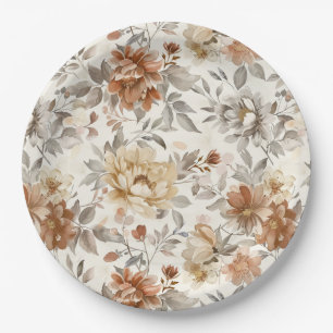 Gemütliche Herbst-Ästhetik Herbst-Blumenmuster Pappteller