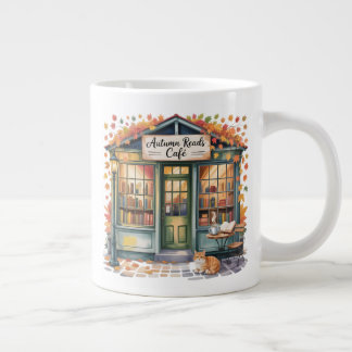 Gemütliche Herbst-Buch-Café-Tasse — Offenes Buch & Jumbo-Tasse