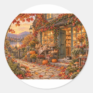Gemütliche Herbst-Cottage-Bäckerei Golden Hour Run Runder Aufkleber