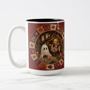 Gemütliche Herbst-Geister-Wald-Teeparty Cottagecor Zweifarbige Tasse
