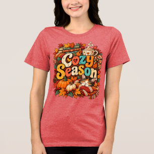 Gemütliche Herbst-Katz-Bücher-Kaffee-Gestaltung Tri-Blend Shirt