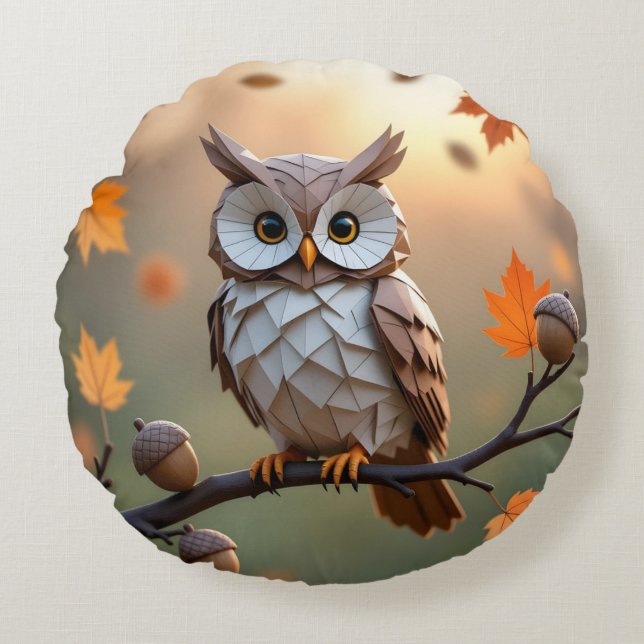 Gemütliche Herbst-Origami-Owl-Kissen Rundes Kissen (Vorderseite)