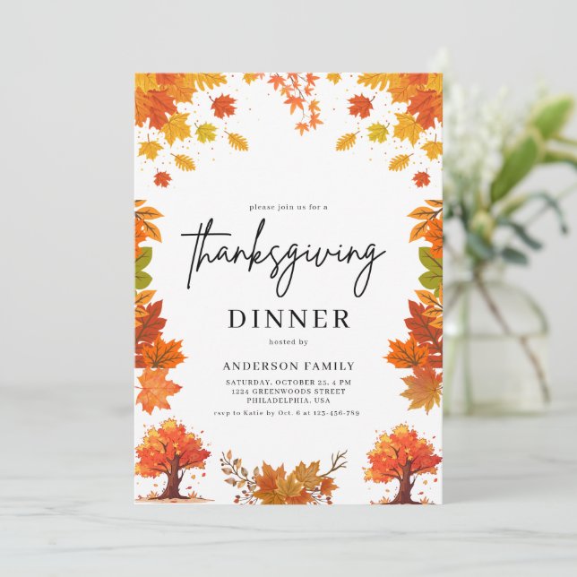 Gemütliche Herbst-Thanksgiving-Dinnerparty Einladung (Stehend Vorderseite)