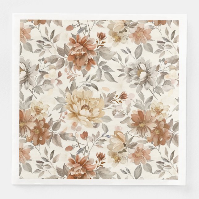 Gemütliche Herbstästhetik Herbstliches Blumenmuste Serviette (Vorderseite)