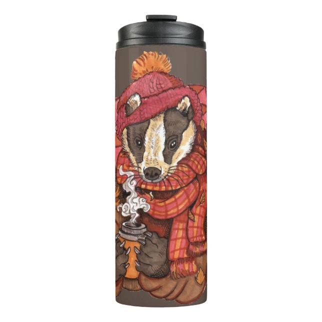 Gemütliche Herbstbadger-Thermal-Tumbler Thermosbecher (Vorderseite)