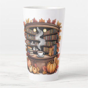 Gemütliche Herbstbibliothek-Kaffeetasse — Buchnisc Milchtasse