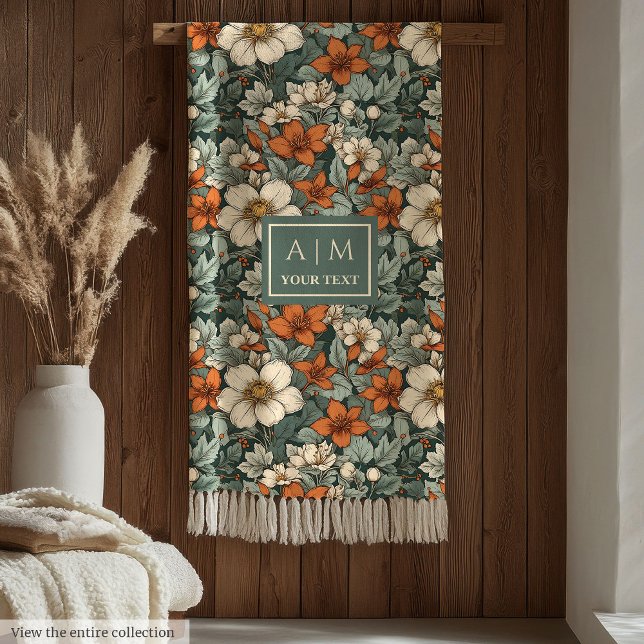 Gemütliche Herbstblumen-Weise Terrakotta-Rostfarbe Fleecedecke (Elegant Autumn Flowers Sage Green Rust Tones Blanket

)