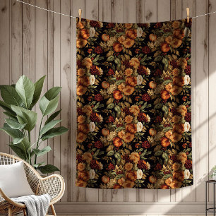 Gemütliche Herbstblüten & Kürbisgeweile Fleecedecke