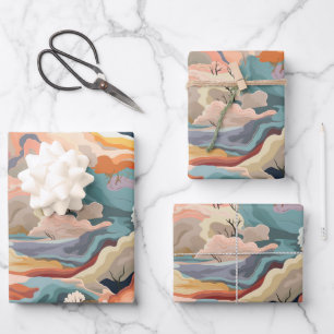 Gemütliche Herbstfarben Abstrakte Digitale Kunst Geschenkpapier Set