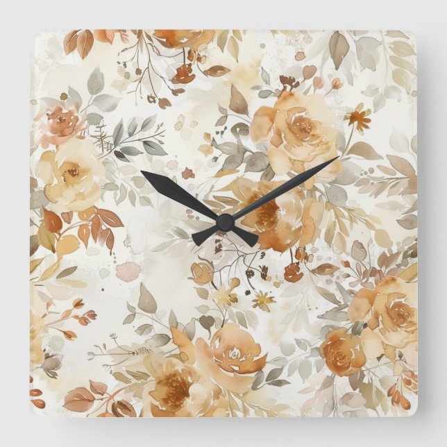 Gemütliche Herbstflorale Botanische Printwerbung Quadratische Wanduhr (Vorderseite)