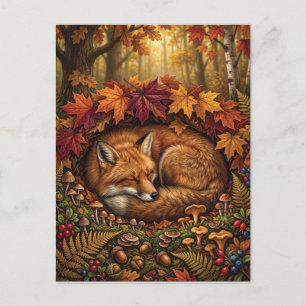 Gemütliche Herbstillustration eines schlafenden Ro Feiertagspostkarte