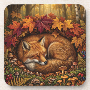 Gemütliche Herbstillustration eines schlafenden ro Getränkeuntersetzer