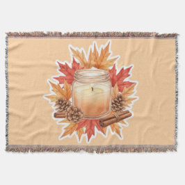 Gemütliche Herbstkerze mit Ahornblättern | Herbstd Decke