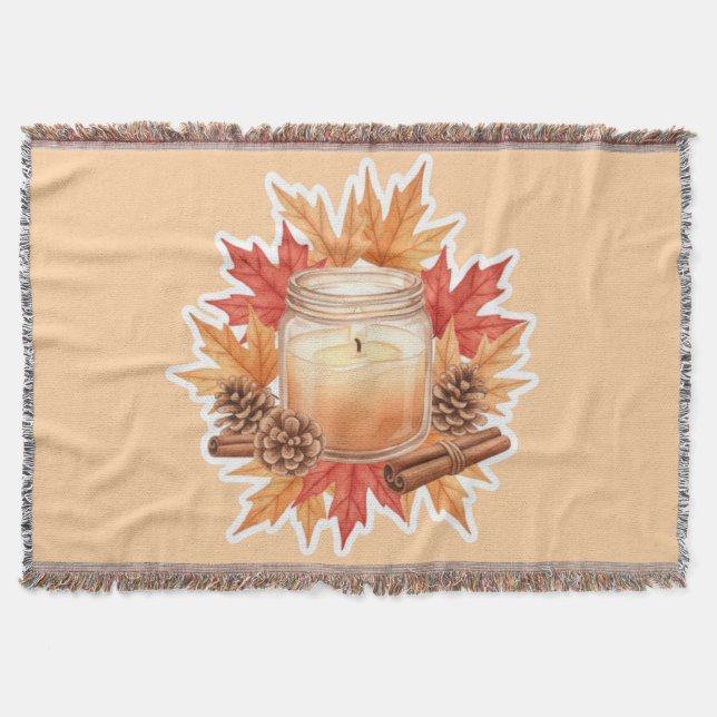 Gemütliche Herbstkerze mit Ahornblättern | Herbstd Decke (Vorderseite)