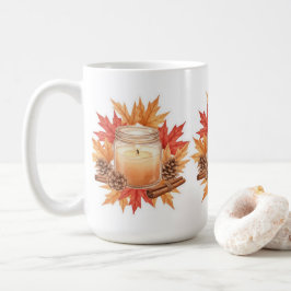 Gemütliche Herbstkerze mit Ahornblättern | Herbstd Kaffeetasse