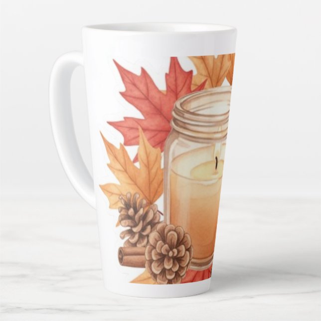 Gemütliche Herbstkerze mit Ahornblättern | Herbstd Milchtasse (Linke Ecke)