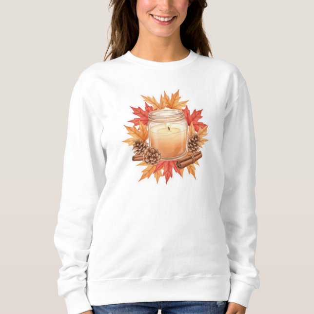 Gemütliche Herbstkerze mit Ahornblättern | Herbstd Sweatshirt (Vorderseite)
