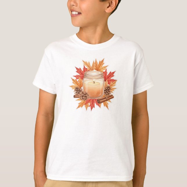 Gemütliche Herbstkerze mit Ahornblättern | Herbstd T-Shirt (Vorderseite)