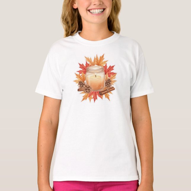 Gemütliche Herbstkerze mit Ahornblättern | Herbstd T-Shirt (Vorderseite)