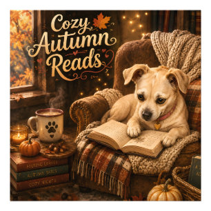 Gemütliche Herbstlektüre Süßer Bücherliebhaber-Wel Fotodruck