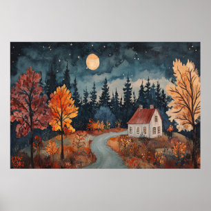 Gemütliche Herbstnacht Hütte Herbst Locarno Poster